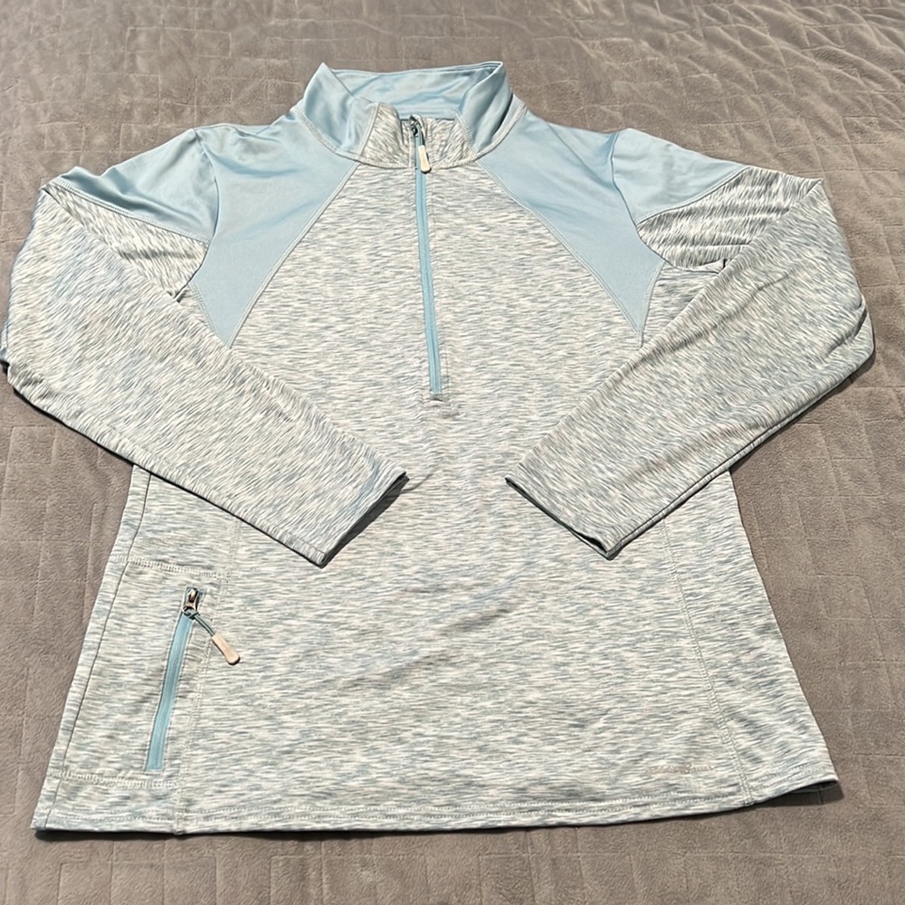 Eddie Bauer Long-Sleeve Top, Light Blue, Fleece, Mock Neck, Running, Size L